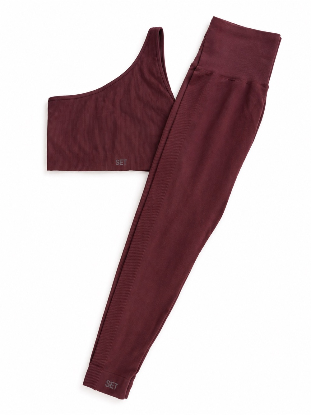 One-Shoulder Ribbed SET Active Set in Canyon Mauve